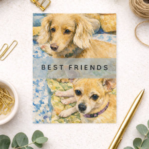 Cartão Postal Melhores Amigos Dois Cachorros Fofos Aquarela