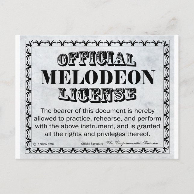 Cartão Postal Melodeon License (Frente)