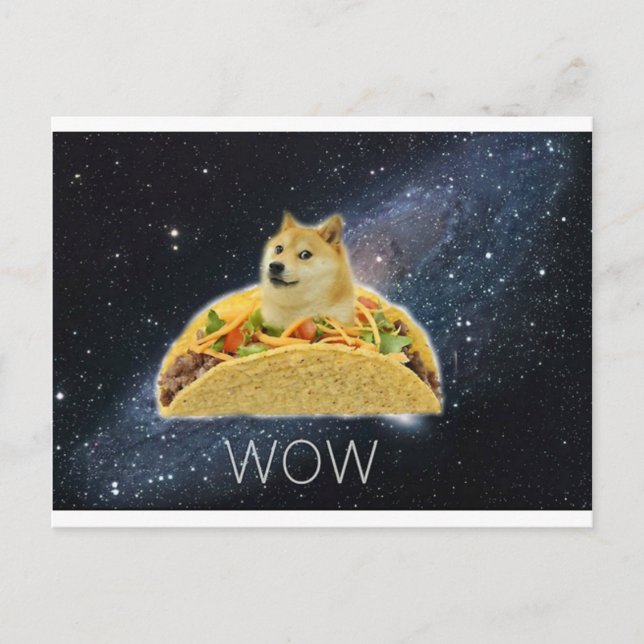 Cartão Postal meme do taco espacial doge (Frente)