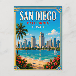 Cartão Postal 🌊 Memória de Férias na Praia de San Diego Califór