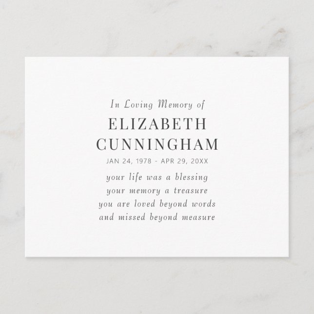 Cartão Postal Memorial de Saudades Citação Moderna Simples (Frente)