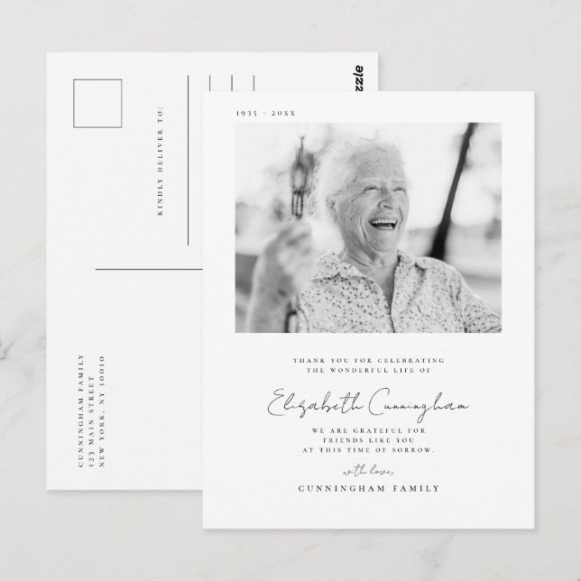 Cartão Postal Memorial Funeral Elegante Foto Simples Moderna Chi (Frente/Verso)