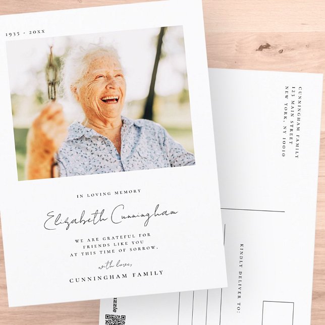 Cartão Postal Memorial Loving Memory Elegante Simples Moderno Fo (Criador carregado)