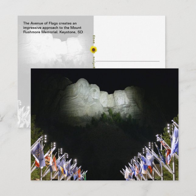Cartão Postal Memorial Mount Rushmore - iluminação noturna - (Frente/Verso)