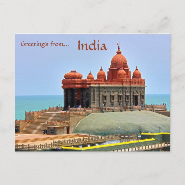 Cartão Postal Memorial Vivekananda Rock Kanyakumari Índia (Frente)