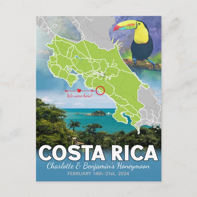 Cartão Postal Memórias da Lua de Honra Mapa da Costa Rica (Frente)