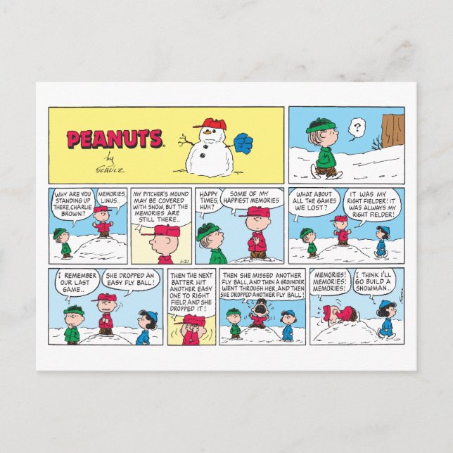 Cartão Postal Memórias de Baseball de Charlie Brown (Frente)