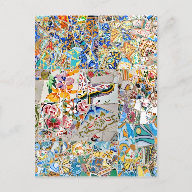 Cartão Postal Memórias. Park Güell. Mosaico excelente. Parte 1. (Frente)