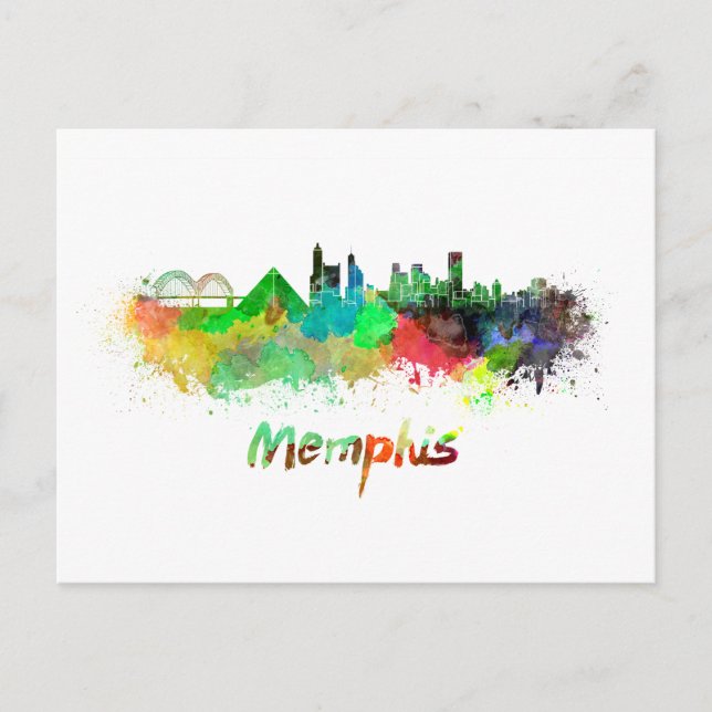 Cartão Postal Memphis skyline in watercolor (Frente)
