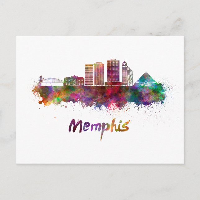 Cartão Postal Memphis V2 skyline in watercolor (Frente)