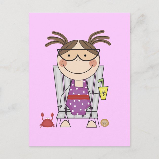 Cartão Postal Menina a remexer em Camisetas de praia e presentes (Frente)