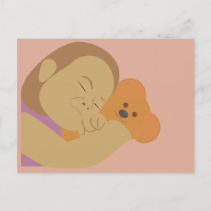 Cartão Postal Menina Abraçando Urso