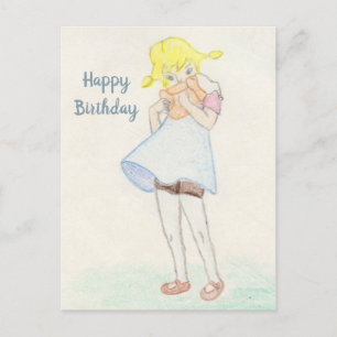 Cartão Postal Menina adorável com ursinho de pelúcia