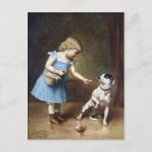 Cartão Postal Menina Alimentando Um Cachorro De Carl Reichert