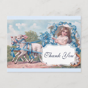 Cartão Postal Menina Antiga em Carruagem Puxada por Cordeiros Ob