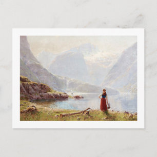 Cartão Postal Menina ao lado do fiorde