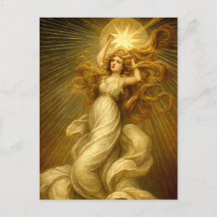 Cartão Postal Menina Art Nouveau Alcançando as Estrelas