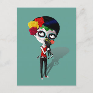 Cartão Postal Menina Assustadora do Dia de Los Muertos