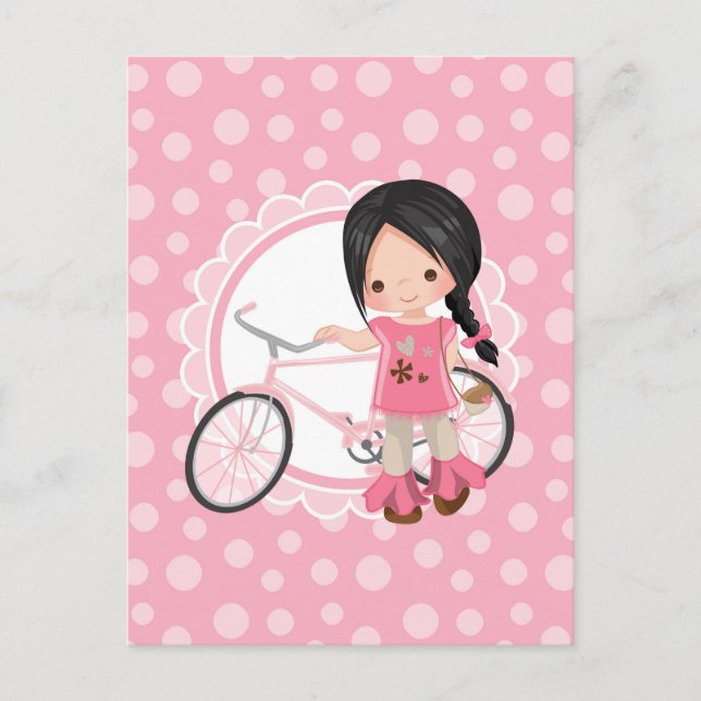 Cartão Postal Menina Bicicleta Preta - Branca Rosa (Frente)