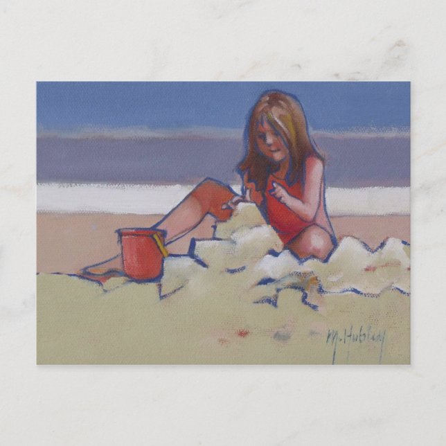 Cartão Postal Menina bonita brincando de areia (Frente)