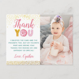 Cartão Postal Menina Brilho Dourado Donut Aniversário Foto Agrad