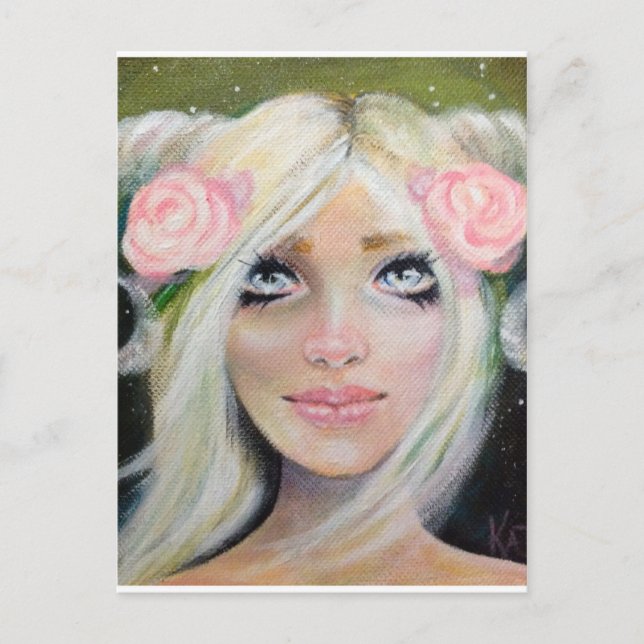 Cartão Postal Menina Cabra ~ Garota loira com chifres de cabra (Frente)