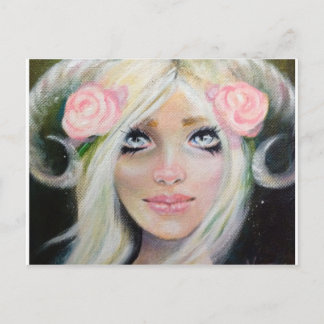 Cartão Postal Menina Cabra ~ Garota loira com chifres de cabra