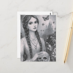 Cartão Postal Menina Com a Caveira Fantasia Preto e Branco