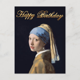 Cartão Postal Menina com brinco de pérola 1665 Feliz Aniversário