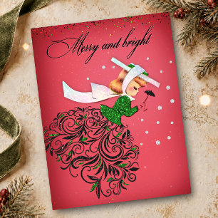 Cartão Postal menina com cachecol verde de Natal vintage com bri