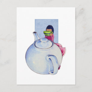 Cartão Postal Menina com cartão-postal de chá