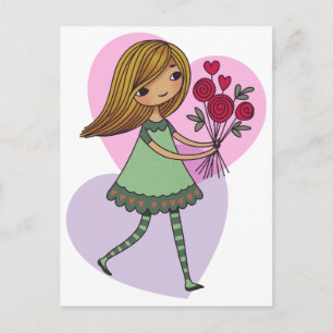 Cartão Postal Menina Com Flores