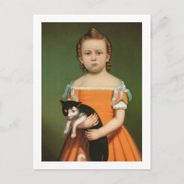 Cartão Postal Menina com Gatinho, William Thompson Bartoll (Frente)