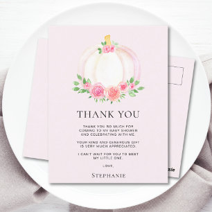 Cartão Postal Menina de Abóbora Rosa de Outono Obrigada Chá de B