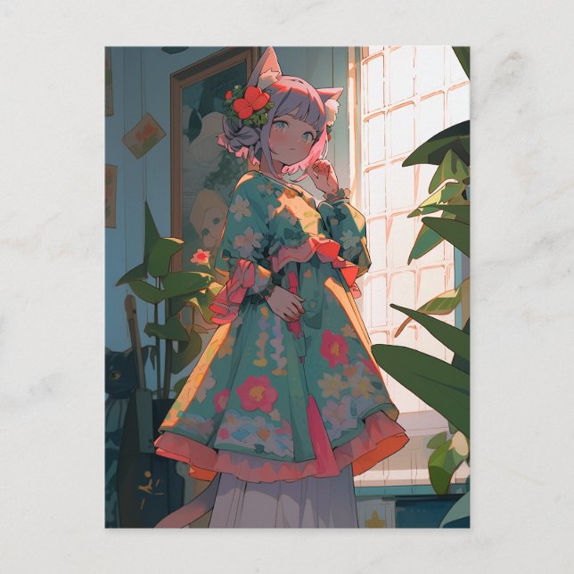 Cartão Postal Menina de Animação Bela (Frente)