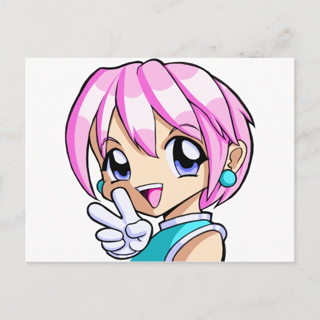 Cartão Postal Menina de Animação Bonita (Frente)