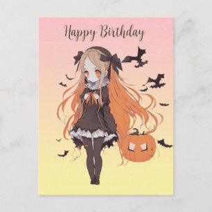 Cartão Postal Menina de anime de Halloween personalizada