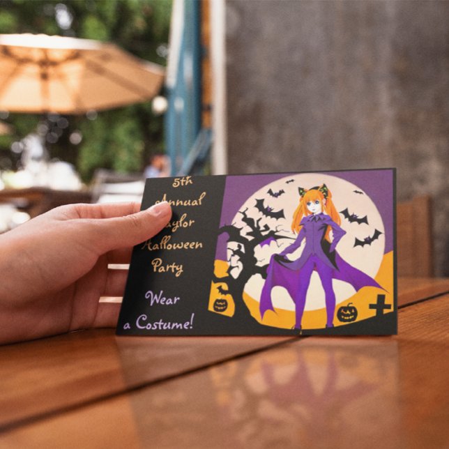 Cartão Postal Menina de Animes em Convidados para Festas de Hall (Criador carregado)