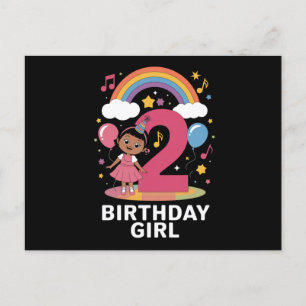 Cartão Postal Menina de Aniversário de Dois Anos Fofa Aniversári