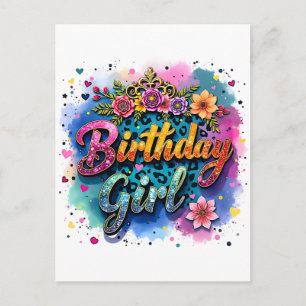 Cartão Postal Menina de Aniversário Floral Leopardo