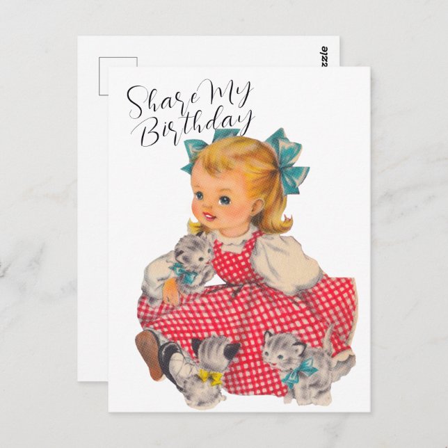 Cartão Postal MENINA DE ANIVERSÁRIO GATINHOS | Cartão-postal (Frente/Verso)