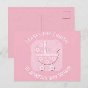Cartão Postal Menina de Carrinho de Bebê Rosa Obrigada no Chá de