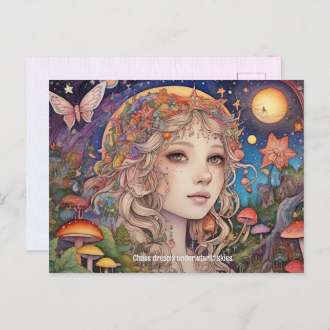 Cartão Postal Menina de fantasia mística - Magia personalizada (Frente/Verso)