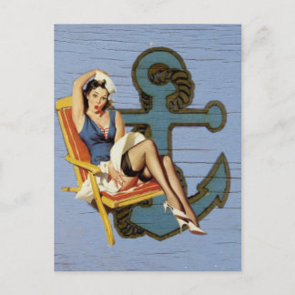 Cartão Postal menina de festa na piscina litoral azul do navio e