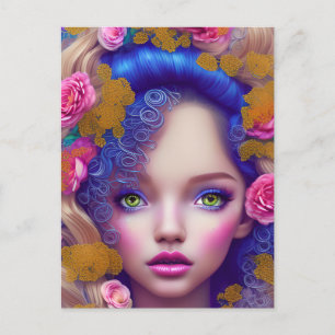 Cartão Postal Menina de Flores Princesa Inspirada na Cultura Ucr