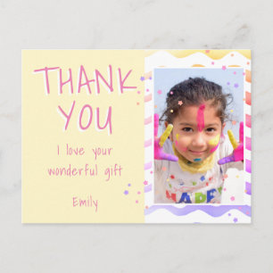 Cartão Postal Menina de Foto de Crianças Amarelas Aniversário Ob
