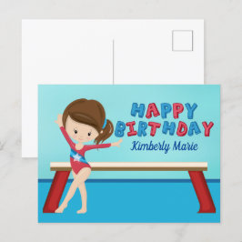 Cartão Postal Menina de ginástica fofa Feliz Aniversário de giná