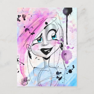Cartão Postal Menina de Sketch Mensageira