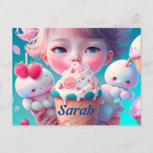 Cartão Postal Menina de sorvete Kawaii