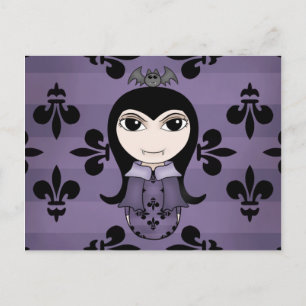 Cartão Postal Menina de vampiro Gótica de Halloween em roxo